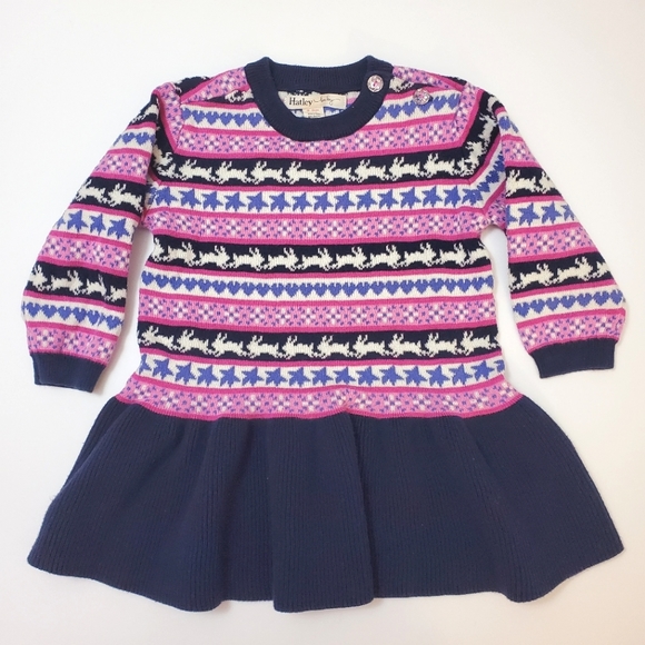 Hatley - Bunny Rabbit Fair Isle Knit Baby sweater dress - Size 6-9 month - Picture 1 of 6